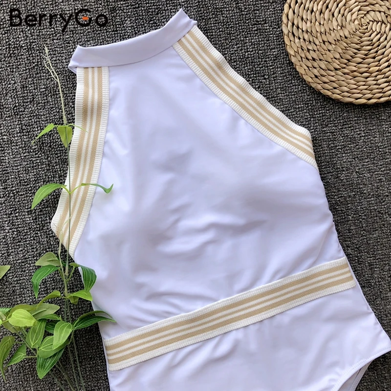 BerryGo, элегантные женские купальники, Холтер, белый купальник, пуш-ап, Одноцветный купальник, пляжная одежда, сексуальный мягкий женский летний купальник
