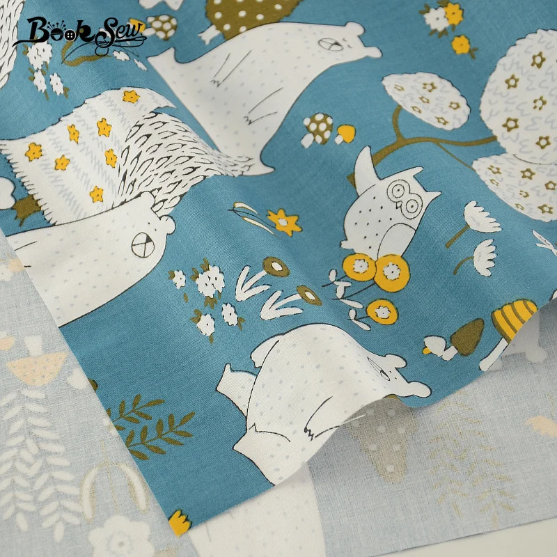 Booksew 100% хлопчатобумажная ткань с саржевым переплетением Мультяшные животные