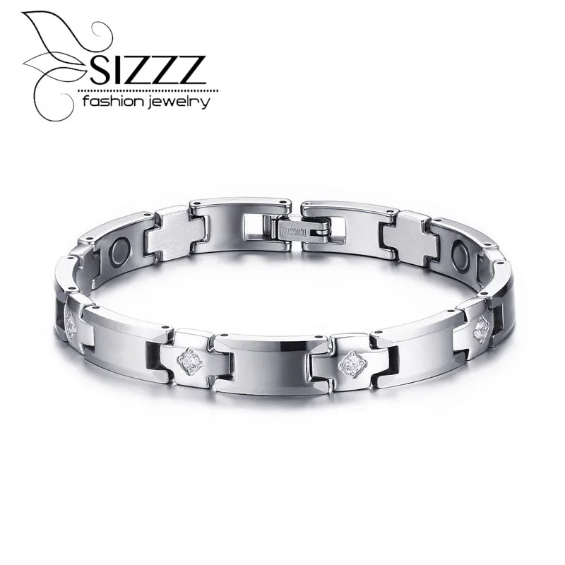 Мода SIZZZ Jewelry 8 мм широкий вольфрамовый стальной + стразы трендовые мужские