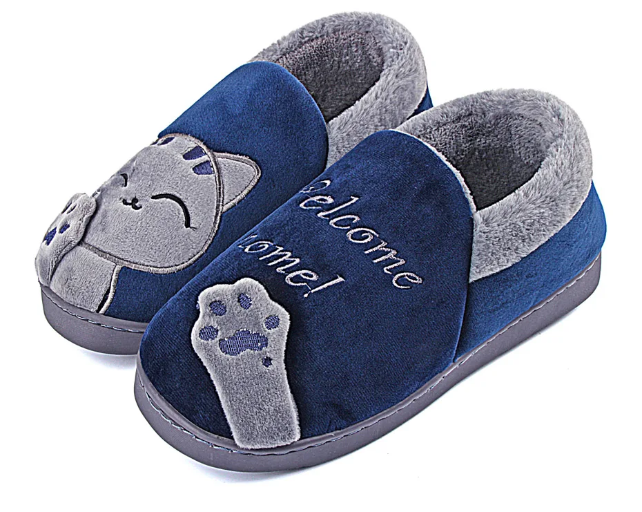 ShoeFurry/хлопковая обувь с рисунком кота; мужские зимние домашние тапочки; нескользящая домашняя обувь; мужские теплые плюшевые тапочки для спальни; Утепленная обувь