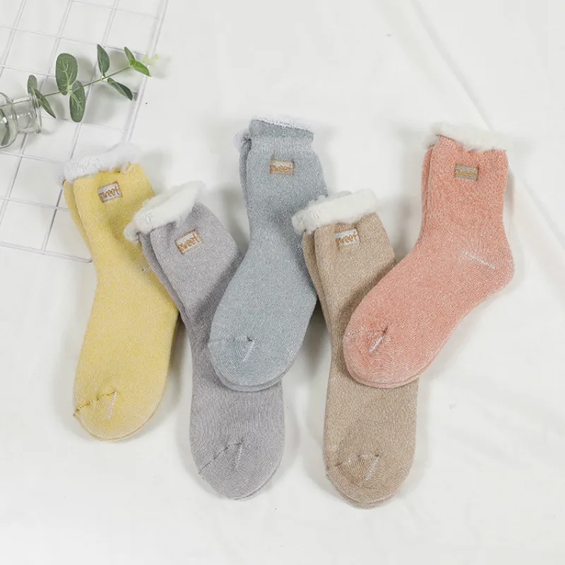 Новые милые японские хлопковые носки с вышивкой однотонные бархатные толстые