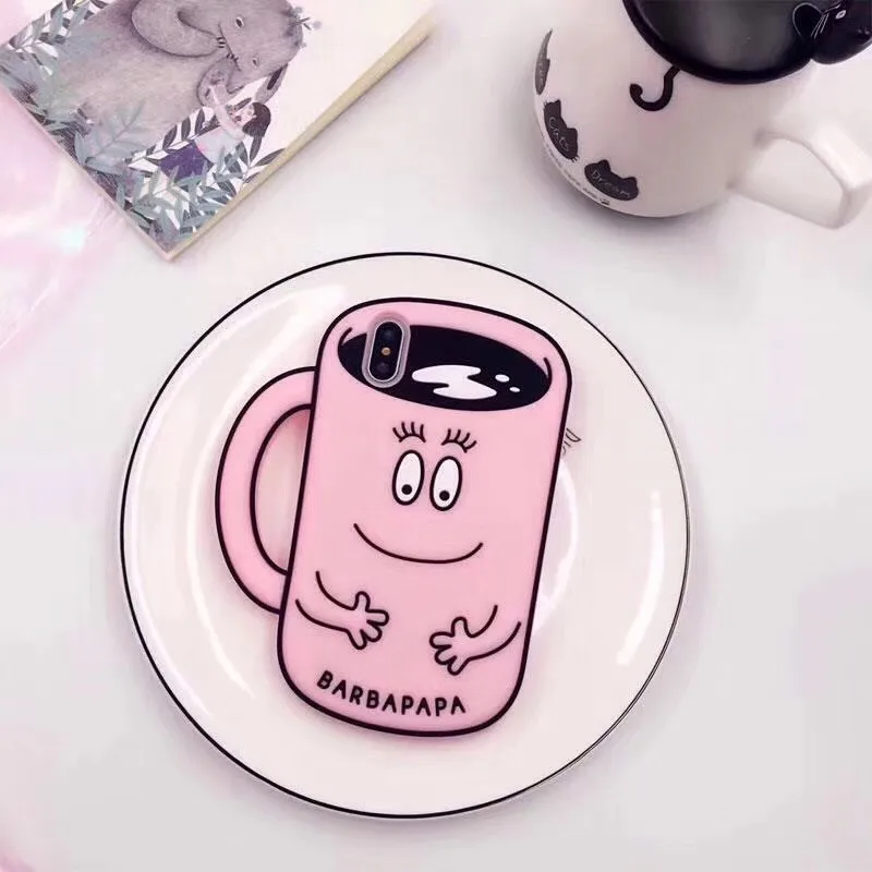 Мягкий силиконовый чехол для iPhone X с милой мультяшной чашкой Barbapapa ударопрочный