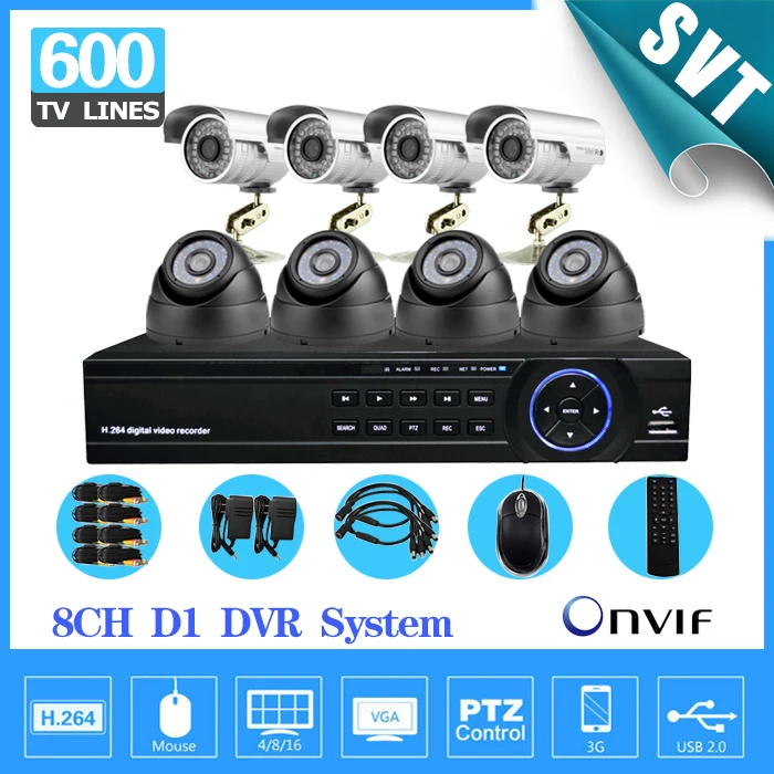NVR DVR безопасности дома 8ch CCTV Системы CMOS 600TVL Крытый Открытый ИК Камера сетевой