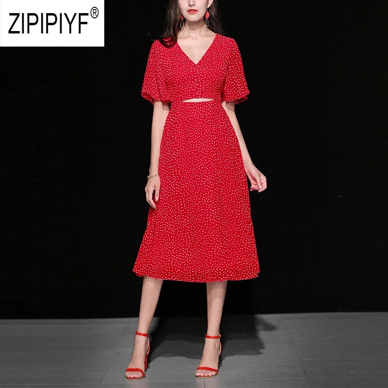 Сексуальные модные женские платья Vestidos в горошек с коротким рукавом открытые