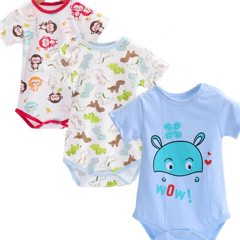 3pcs/lot One Piece Newborn Baby Bodysuits Girls Jumpsuits Cotton Summer Short Toddler Boys Print Clothes | Детская одежда и обувь