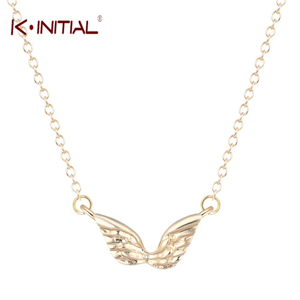 

Kinitial Angel Wings Heart Pendant Necklace for Women 2019 Feather Necklaces Choker Statement Charm Chain collares Gift Bijoux