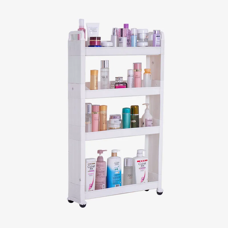 

Four Layers Home Organization Cosmetics Toiletries Storage Rack Spice Drink Bottles Crack Rack Shelf with Casters DQJ019/20