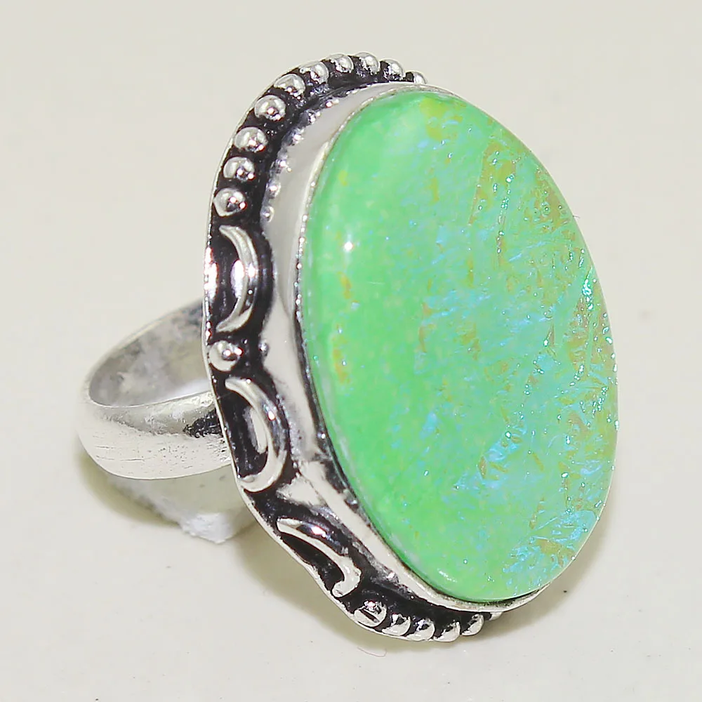 

Dichroic Glass Ring Silver Overlay over Copper , Size:6.5, R1186