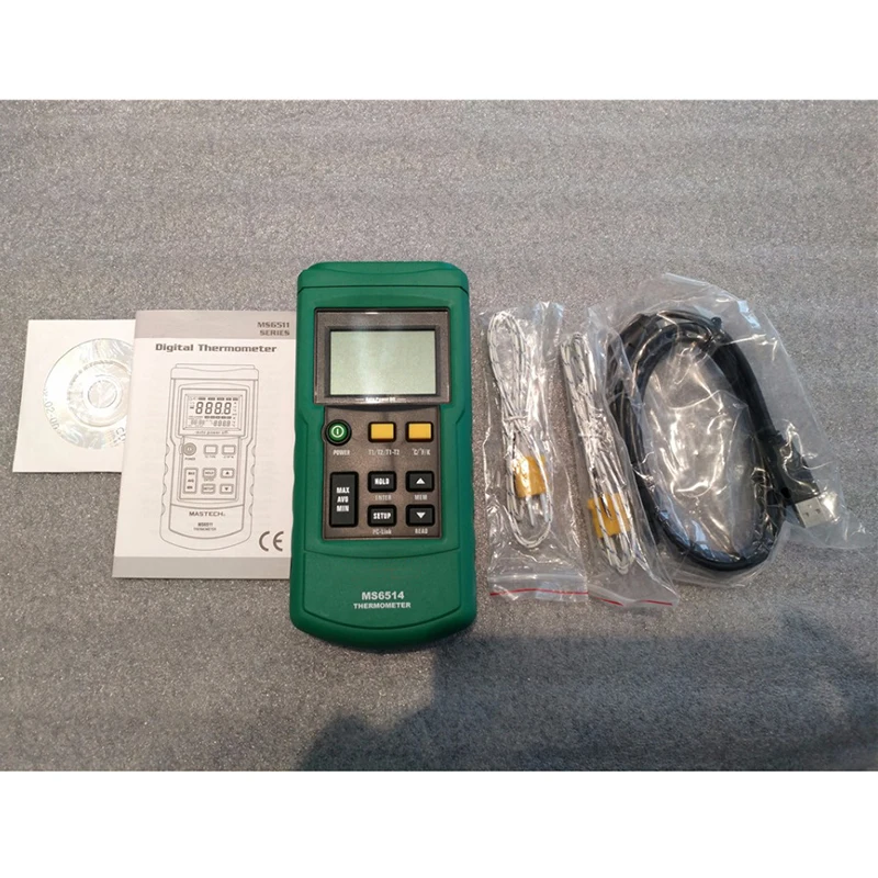 

Mastech MS6514 Digital Thermocouple Thermometer Due Channels USB Port KJTERNS Type LCD Handheld Temperature Meter