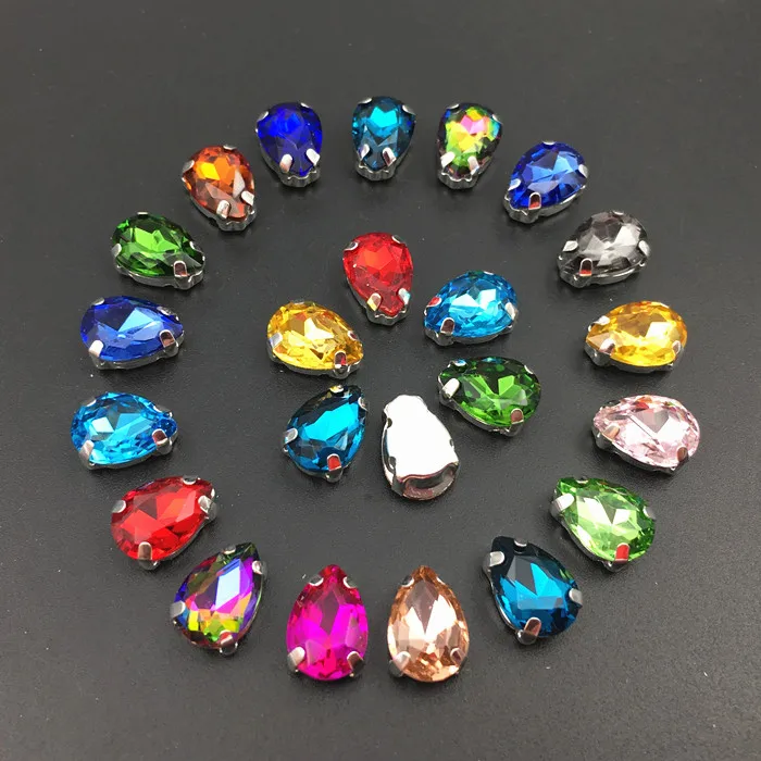 7x10mm Mix Colors Droplet Sewing On Glass Crystal Fancy Rhinestones In Silver Claw Setting Stones For Wedding Dress | Дом и сад