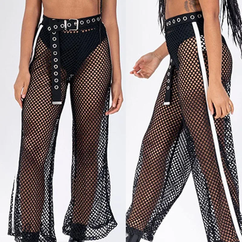 Женские брюки вечерние летние широкие Клубные Модные праздничные прозрачные