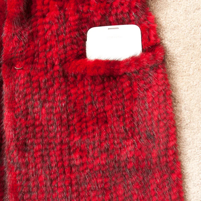 knitted mink fur vest Luxury women's autumn winter warm red black gray brown purple hooded genuine fur vest 90cm long V246 enlarge