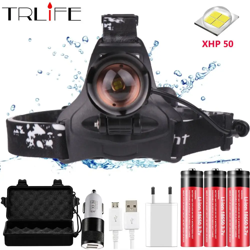 Супер яркий светодиодный налобный фонарь Xlamp xhp50 Мощный USB светодиодный налобный фонарь 3*18650 фонарик
