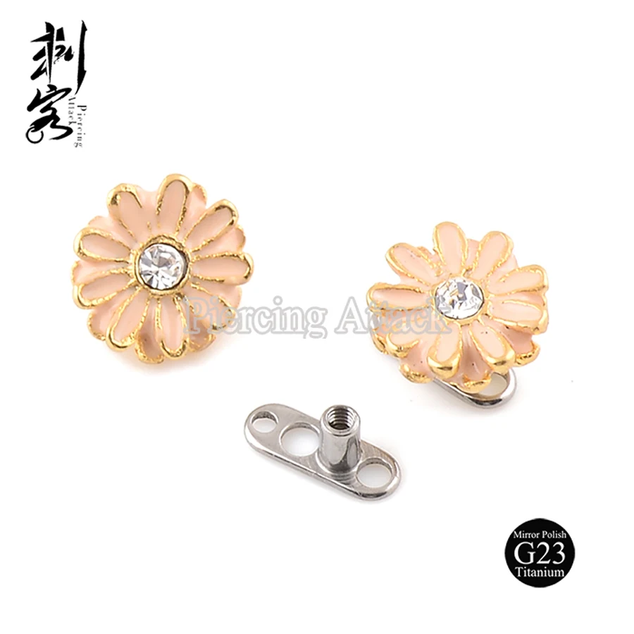G23 Titanium Micro Dermal Anchor with Beautiful Daisy Top Body Jewelry Lot of 5pcs | Украшения и аксессуары