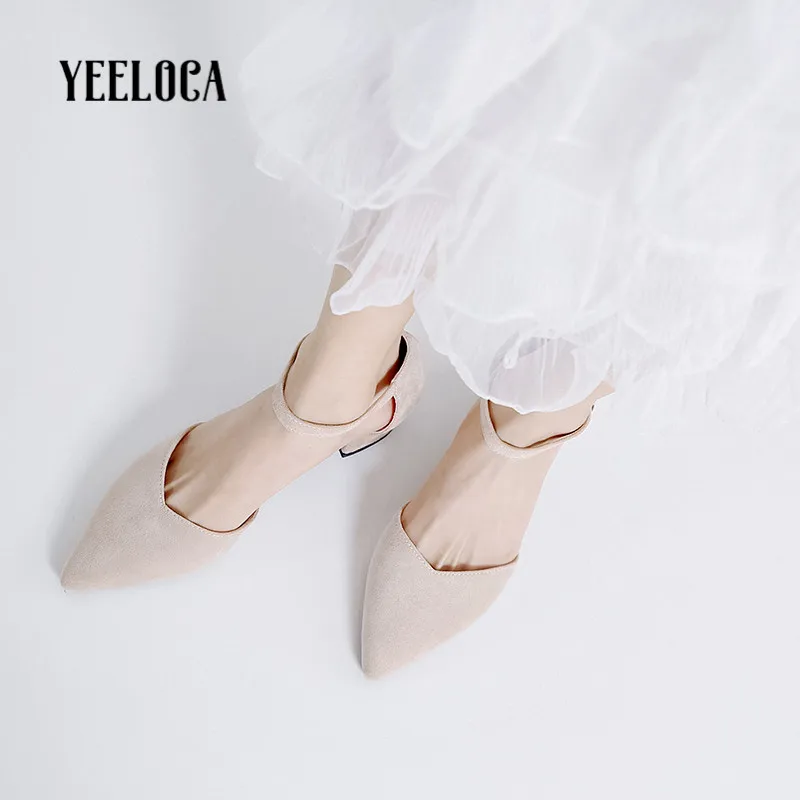 

YEELOCA 2019 summer women sandals high heels pointed toe casual buckle strap cover heel hoof heels woman shoes