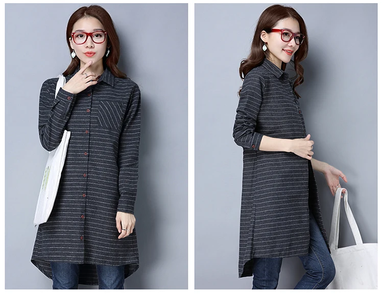 В полоску средней длины Для женщин рубашка Новинка 2017 года для отдыха Весна