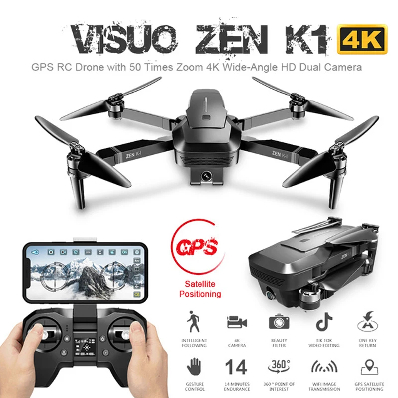 Visuo ZEN K1 GPS Дрон с двойной камерой 4K 50 раз зум 5G WiFi FPV Flight 28 минут бесщеточный