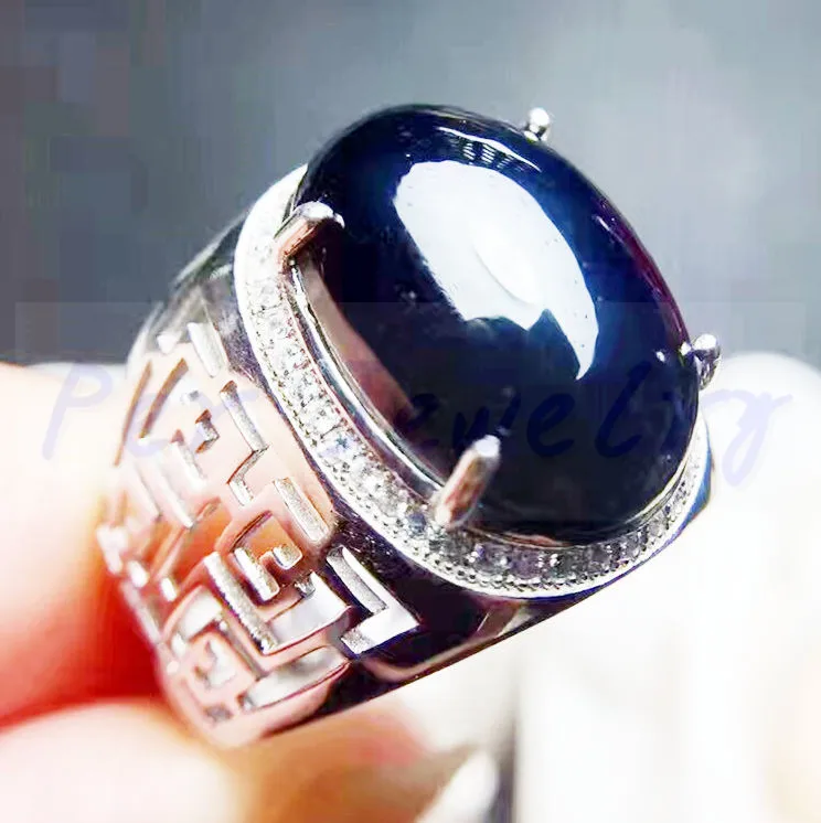 Мужское кольцо из серебра 925 пробы с натуральным черным сапфиром|fine jewelry|gemstone rings
