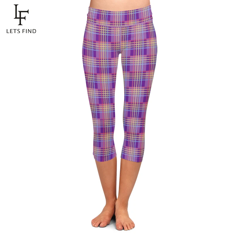 LETSFIND летняя женская мода размера плюс леггинсы капри Новинка Одежда в клетку с