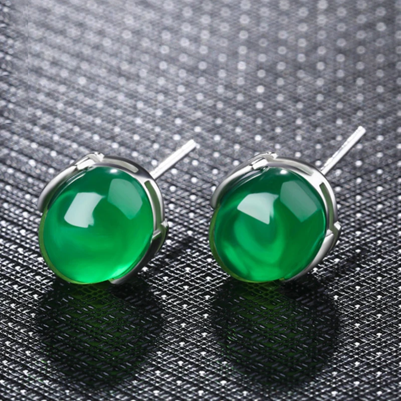Зеленый Bague Ringen, этнические серьги-гвоздики, модное ювелирное изделие для женщин, 925 пробы, серебряные, красные, зеленые серьги с драгоценным камнем, вечерние, свадебный подарок - Цвет камня: Зеленый