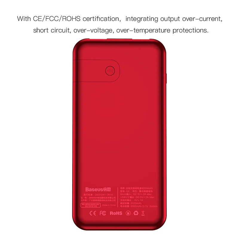 red Baseus, 8000 мА/ч, зарядное устройство QI, беспроводное зарядное устройство для iPhone X/XS/XR, samsung, 5 В/2 А, зарядное устройство, двойной usb, зарядное устройство, подставка для телефона - Цвет: red