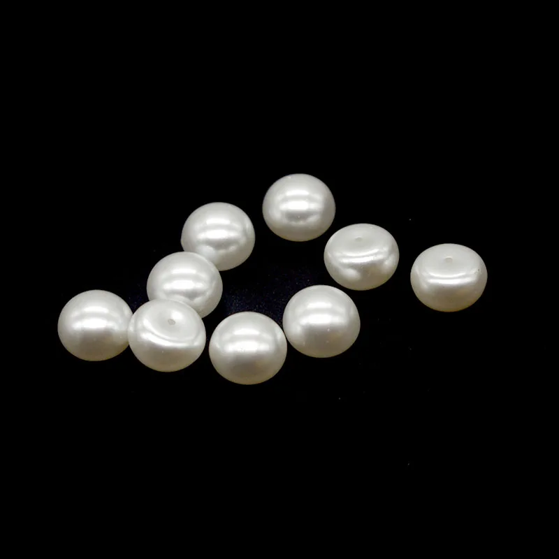 

SHINE 100pcs/lot 10mm White Flat Shape Scrapbook Simulated Pearl Beads Single Side Hole Sewing Buttons DIY Material Findings