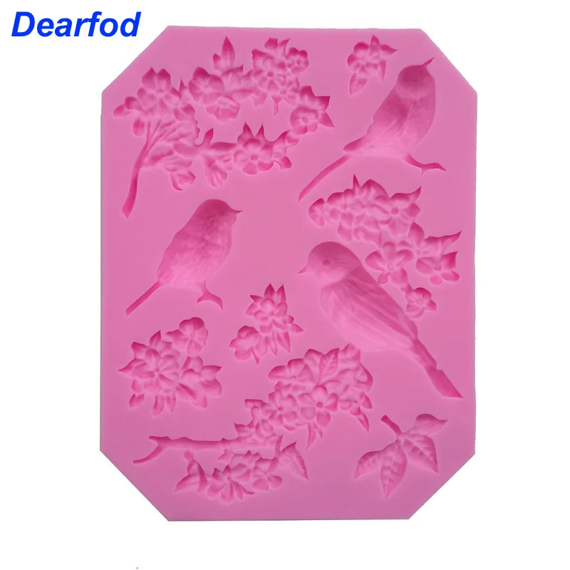 Dearfod 1630 птицы и цветы силиконовая форма для помадки сахарная шоколадная