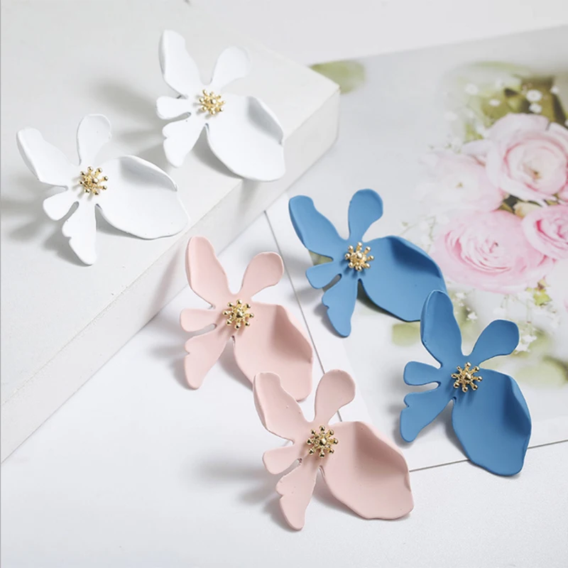 Женские крупные серьги гвоздики ZA корейские брендовые с крупными цветами