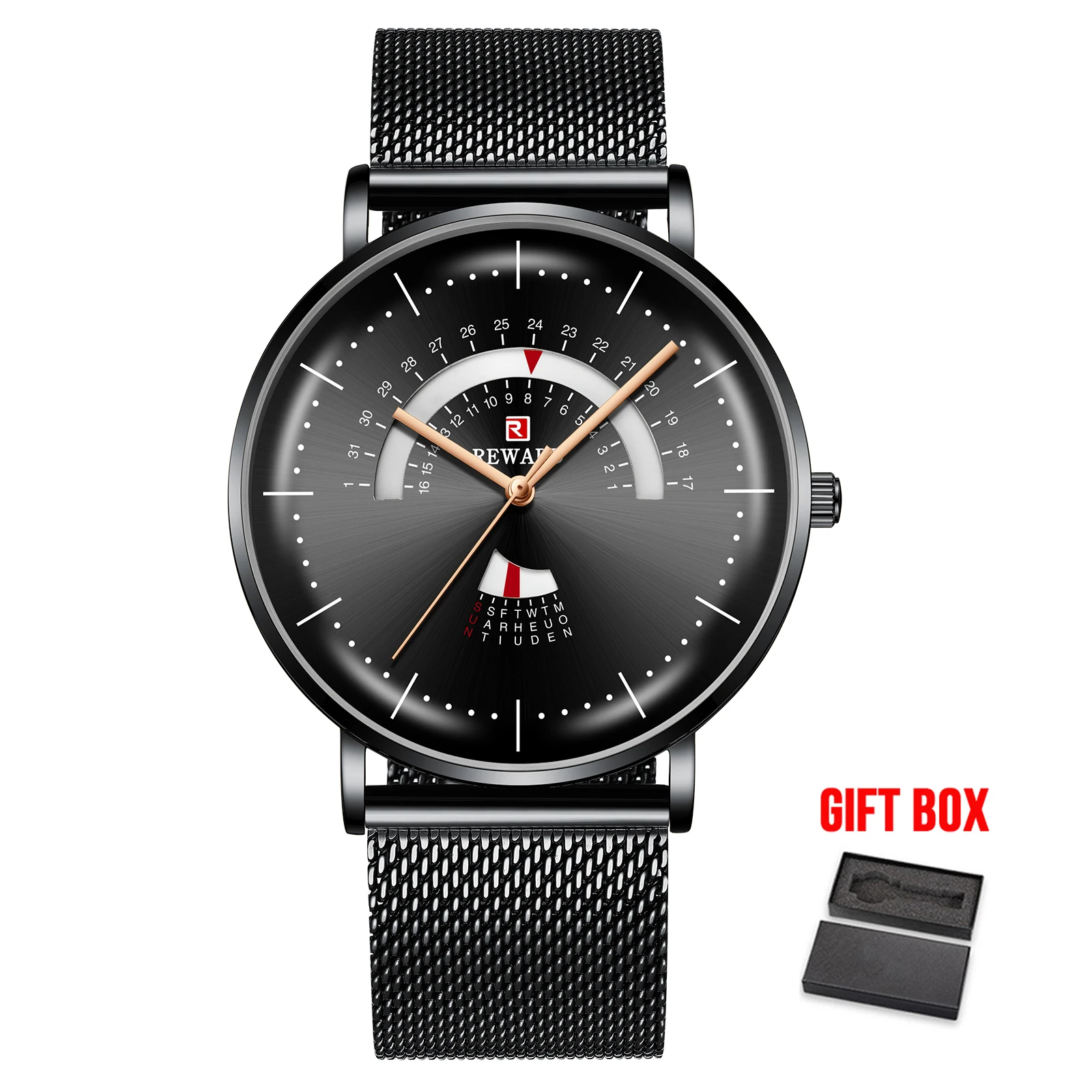 black with box Награда Топ бренд класса люкс Золотой полный сталь мужские часы кварцевые наручные часы мужские спортивные повседневные водонепроницаемые часы Relogio Masculino - Цвет: black with box