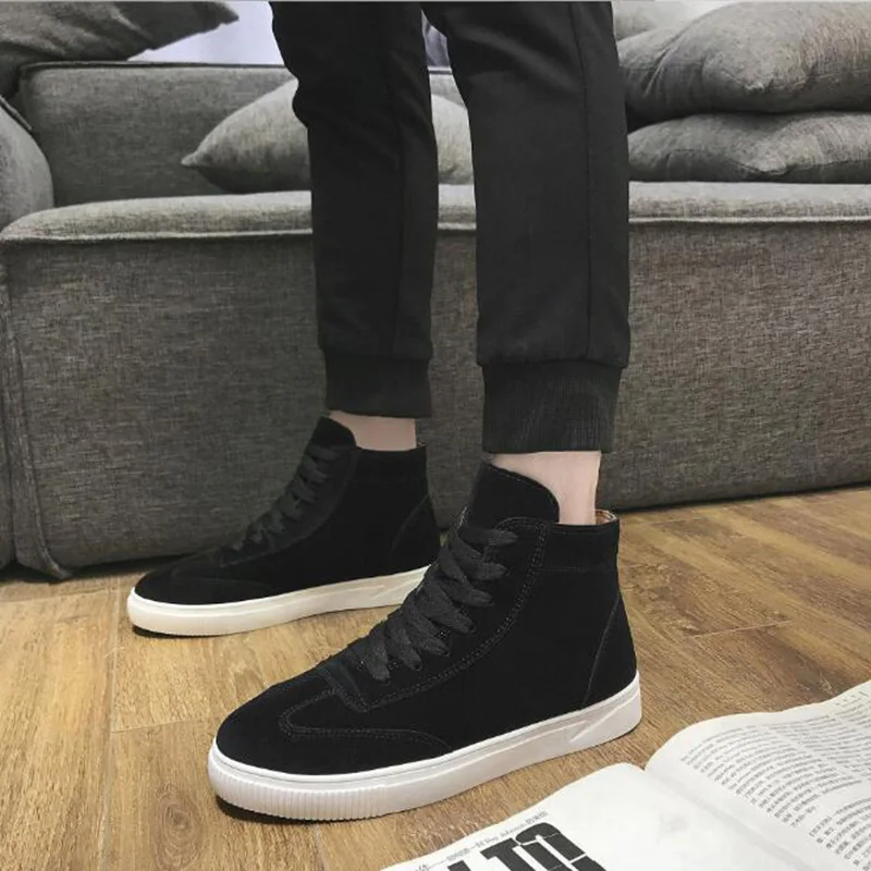 2018 autumn and winter new solid color men's high tide plus velvet cotton thick to help casual shoes free shipping#2 | Обувь