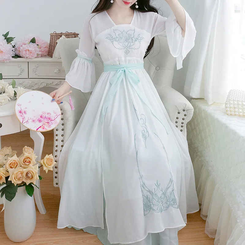 Новое модное женское платье Hanfu платья в китайском стиле платье с вышивкой
