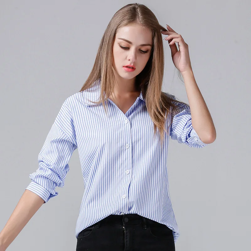 Женская летняя полосатая шифоновая блузка с оборками и длинным рукавом | одежда