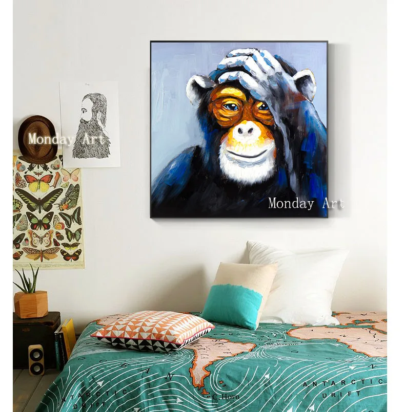 New Style handpainted Canvas Painting Orangutan Caesar Funny Oil Wall Art Picture For Living Room hotel cafe wall decor | Дом и сад