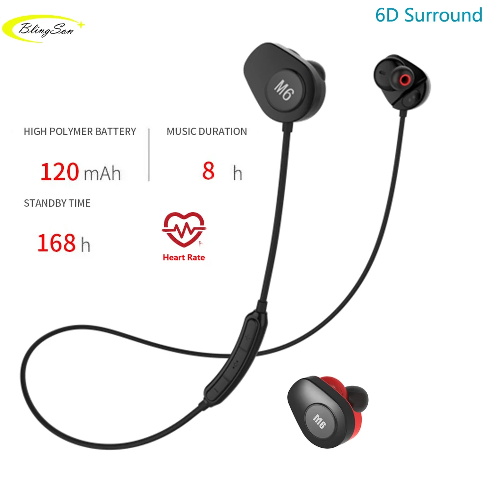 

Bluetooth-наушники M6 спортивные с пульсометром и поддержкой Bluetooth 5,0