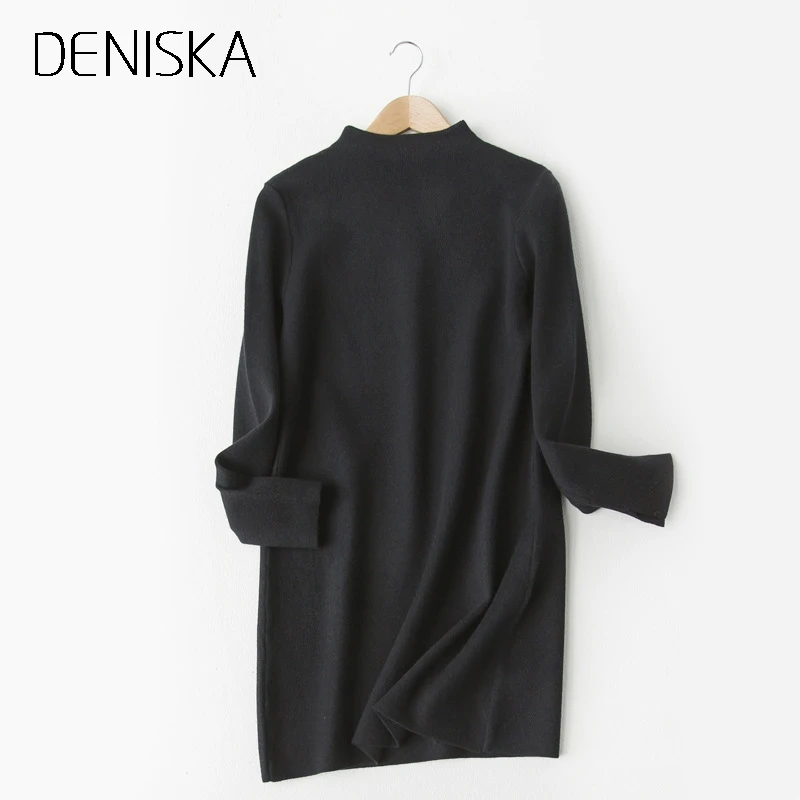 DENISKA Medium Long Sweater Dress Women 2018 Autumn Winter Knit Sweaters And Pullovers Female Tricot Jumper Pull F | Женская одежда