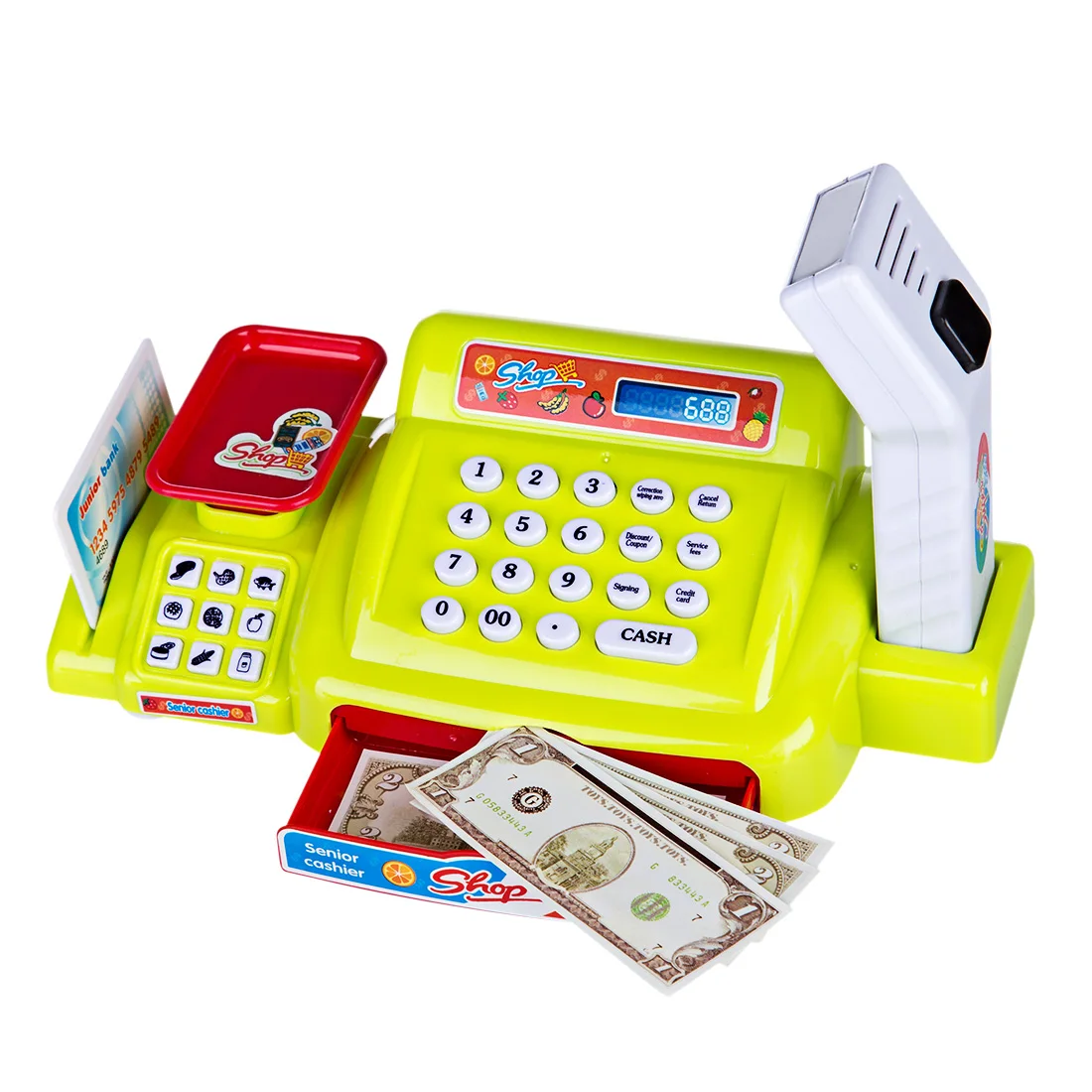 Горячая 24Pcs Дети ролевые игры моделирование шоппинг Игрушка Супермаркет кассовый аппарат Playset Дети Ранние образовательные игрушки-зеленый