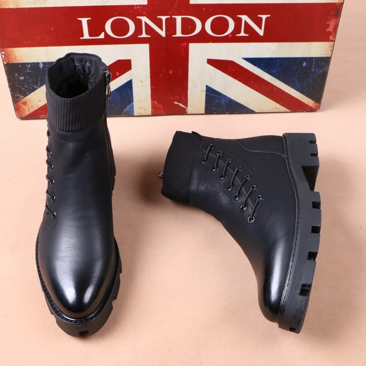 Mens High Top Faux Leather Motorcycle Ankle Boots Pointed Toe British Style Shoes New Black S177