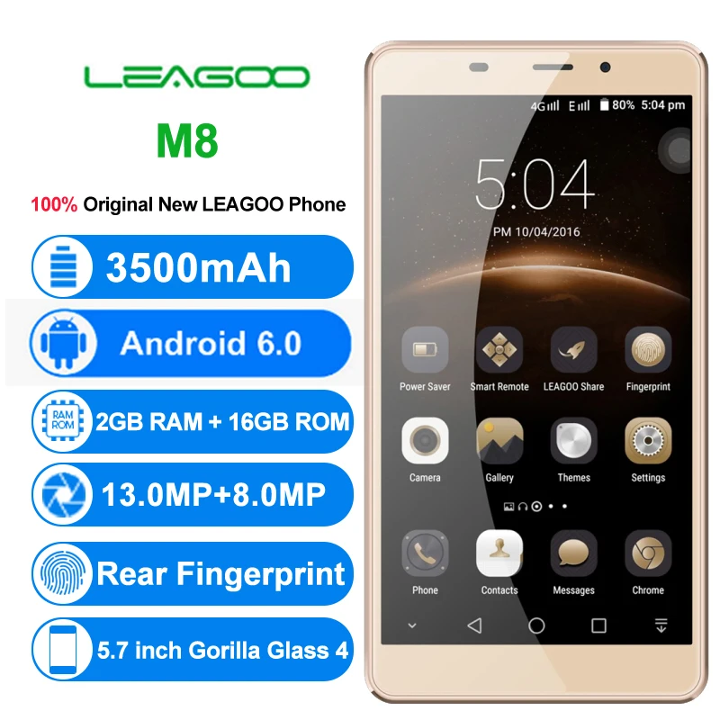 Оригинал LEAGOO M8 3 Г Мобильный Телефон Android 6.0 MTK6580A Quad Core RAM 2 ГБ ROM 16 720 P 13.0MP 5.7 дюймов Dual