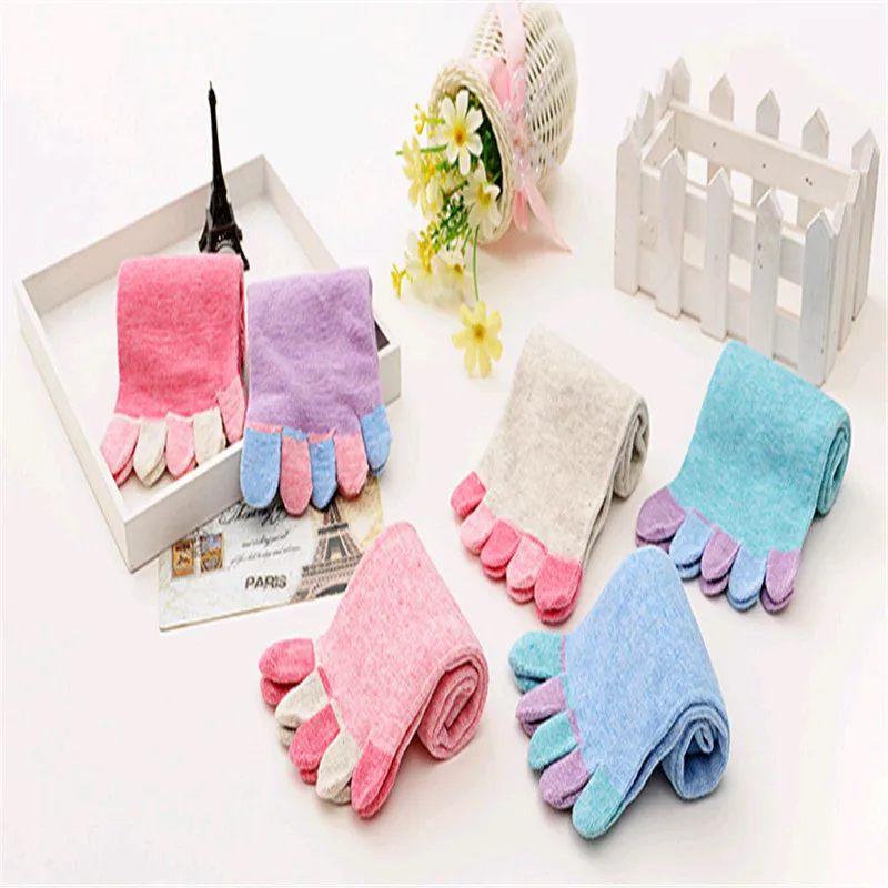 New Style Autumn and Winter Women Five Finger Socks Cute Colorful Cotton High Ankle | Женская одежда
