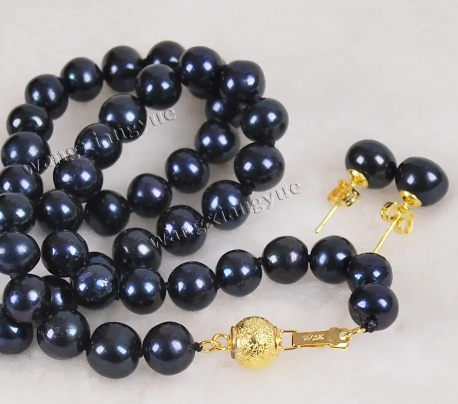 &gt&gt&gt&gt&gt 8 9 мм Real Black Akoya Культивированный Жемчуг 14 К GP Застежка Ожерелье Серьги 18
