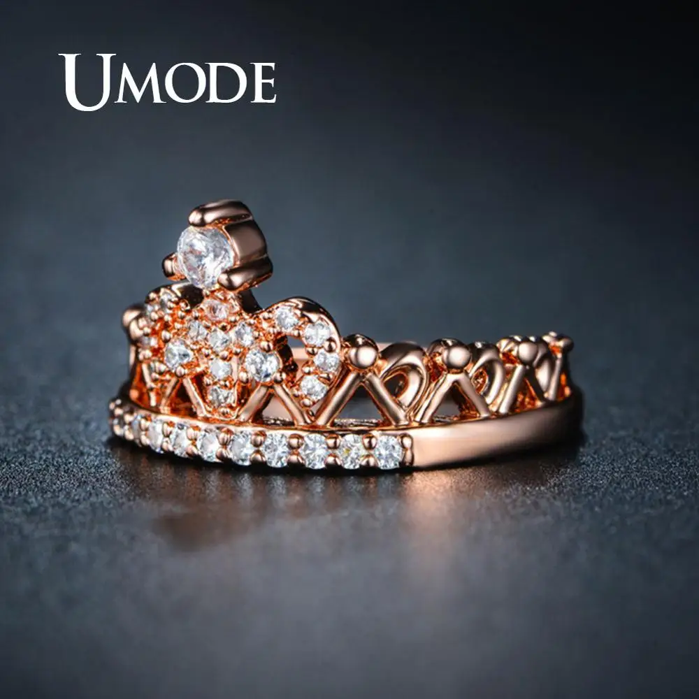 Женское кольцо с короной UMODE из розового золота цирконом модные роскошные