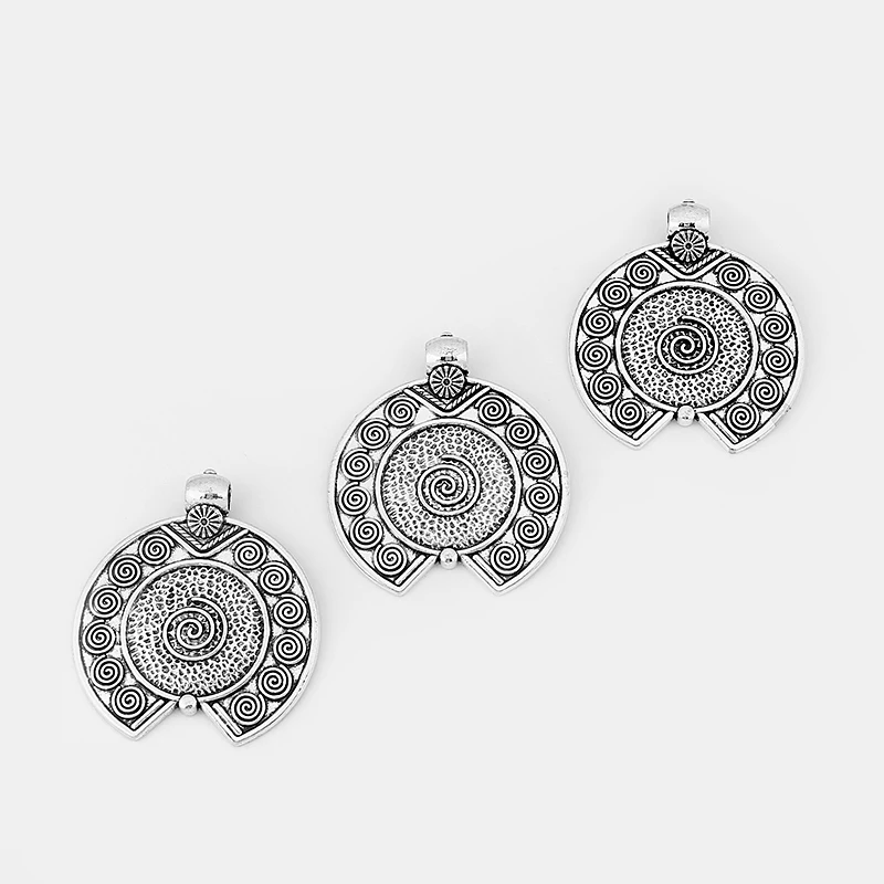 2PCS Antique Silver Large Hammered Carved Spiral Vortex Round Charms Pendants for Necklace Making Jewelry Findings 80x70mm