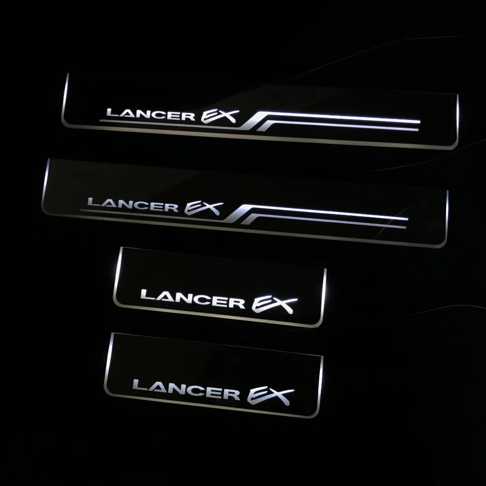 RQXR led движущиеся двери потертости для Mitsubishi Lancer ex динамический порог пластина плоская подкладка накладка потока света, 4 шт