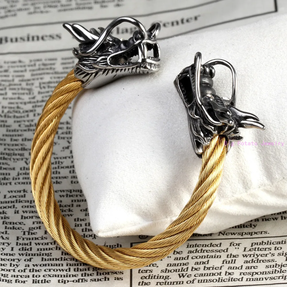 76 г высокое качество серебро золото черный цвет кабельная цепь с головой дракона