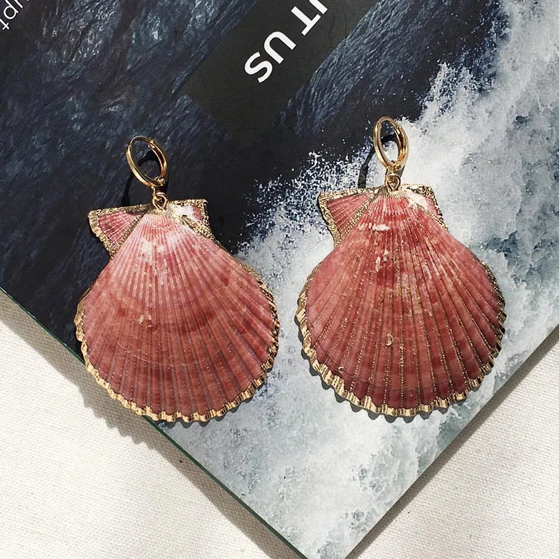 Style14 Pink Модные натуральные сережки в виде ракушек для женщин летние каникулы Уникальные Морские пляжные висячие серьги женские вечерние ювелирные изделия дропшиппинг - Окраска металла: Style14 Pink