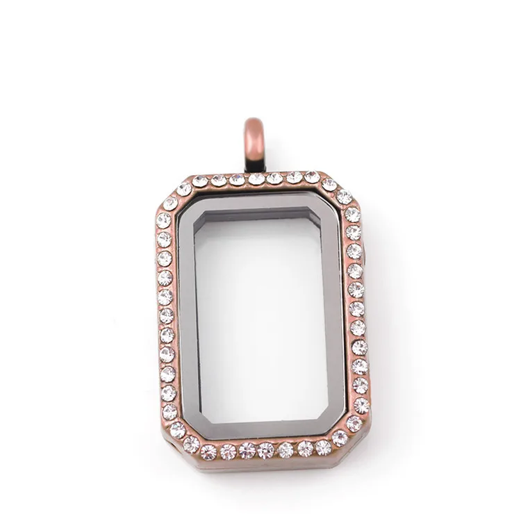 

10pcs/lot Antique Bronze Vintage Rectangle Floating Locket With Crystal Openable Glass Living Floating Locket Pendant For Charms