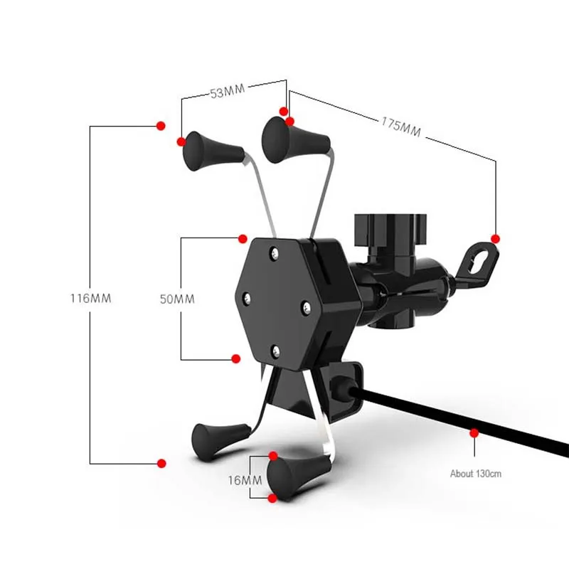 

Chargeable Motorcycle Phone Holder 2 in 1 Bracket USB Charger Motorbike Universal Mount Mobile Rearview Phone Holder For iPhone