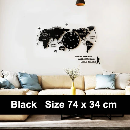 3D большие настенные часы-карта s World Часы-карта современные светящиеся в темноте уникальные бесшумные часы настенные часы для гостиной конференц-зала