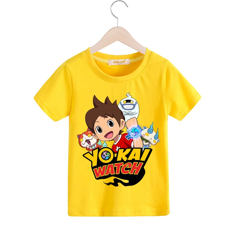 Детские футболки с принтом «Yo-kai Watch», летняя одежда для мальчиков, одежда для девочек, хлопковая Футболка для малышей, Детская футболка, костюм TX042 - Цвет: Yellow