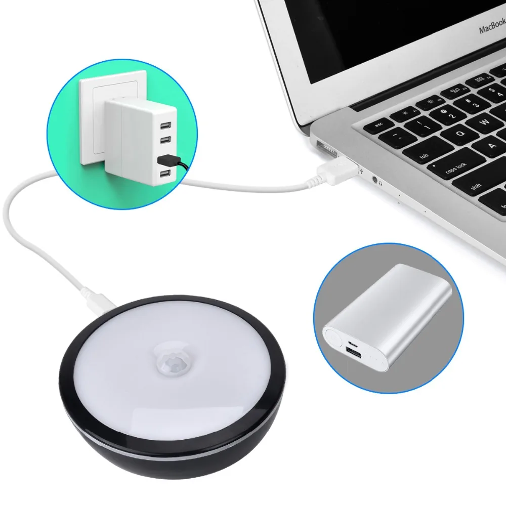 Ночсветильник с датчиком движения теплый белый 6 светодиодов зарядка по USB